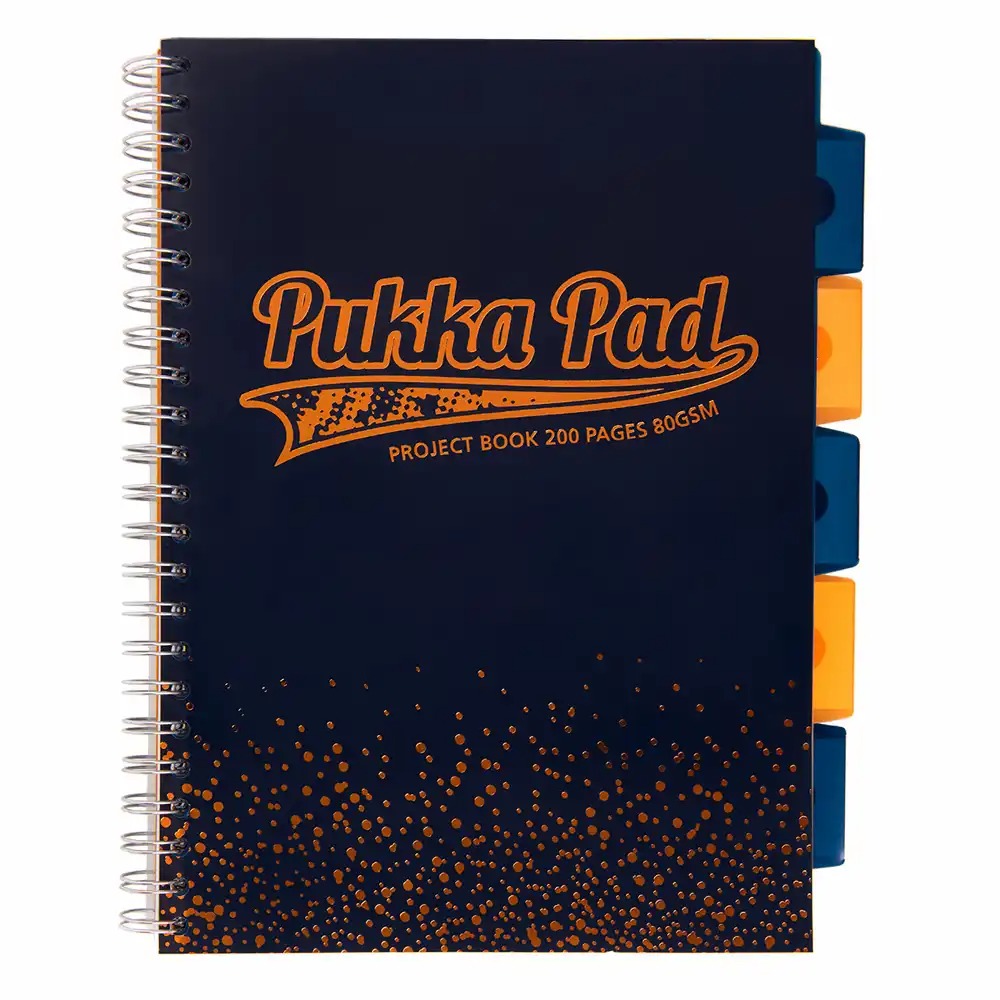 Caiet cu spirala si separatoare Pukka Pad Project Book Blush, 200 pagini, A4, Matematica, Navy - Organizeaza-ti notele cu stil!