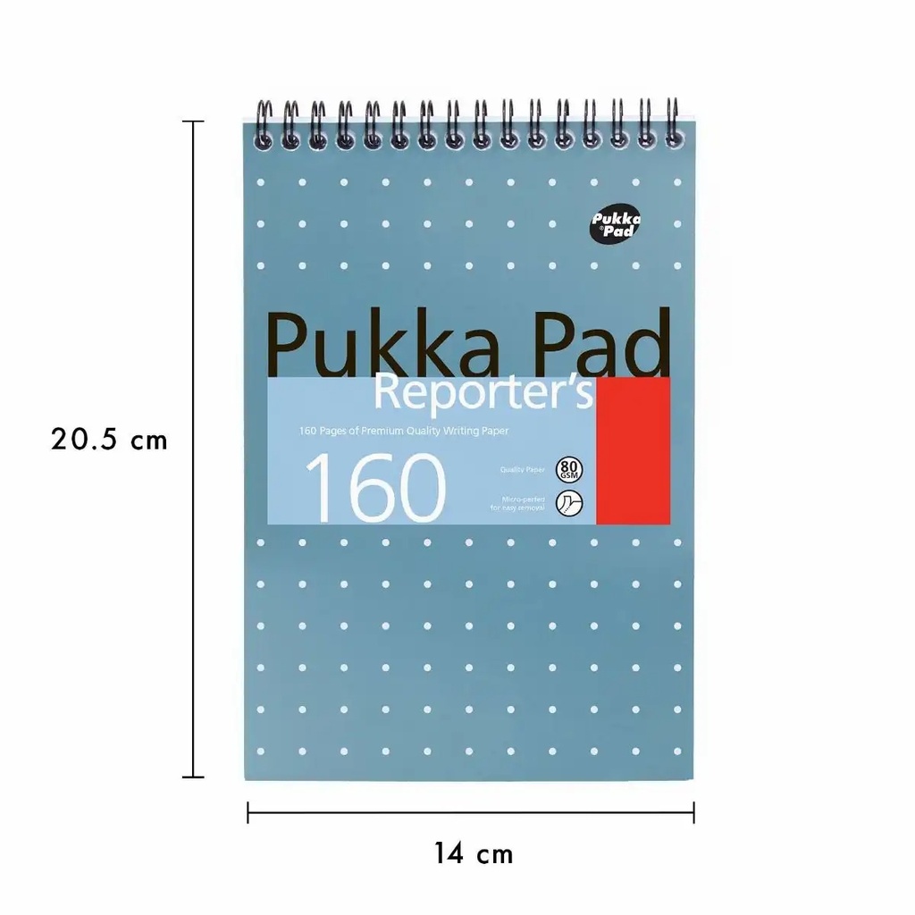 Caiet spirala Pukka Pads Reporters 140x205mm, 160 pagini, liniatura dictando, coperta tare