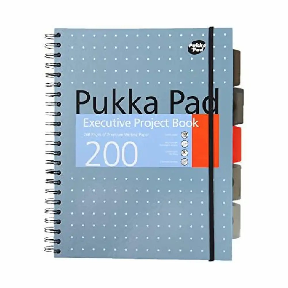 Caiet A5 Pukka Pads Executive Metallic Project Book, 200 file, Albastru - Organizeaza-ti notitele cu stil!