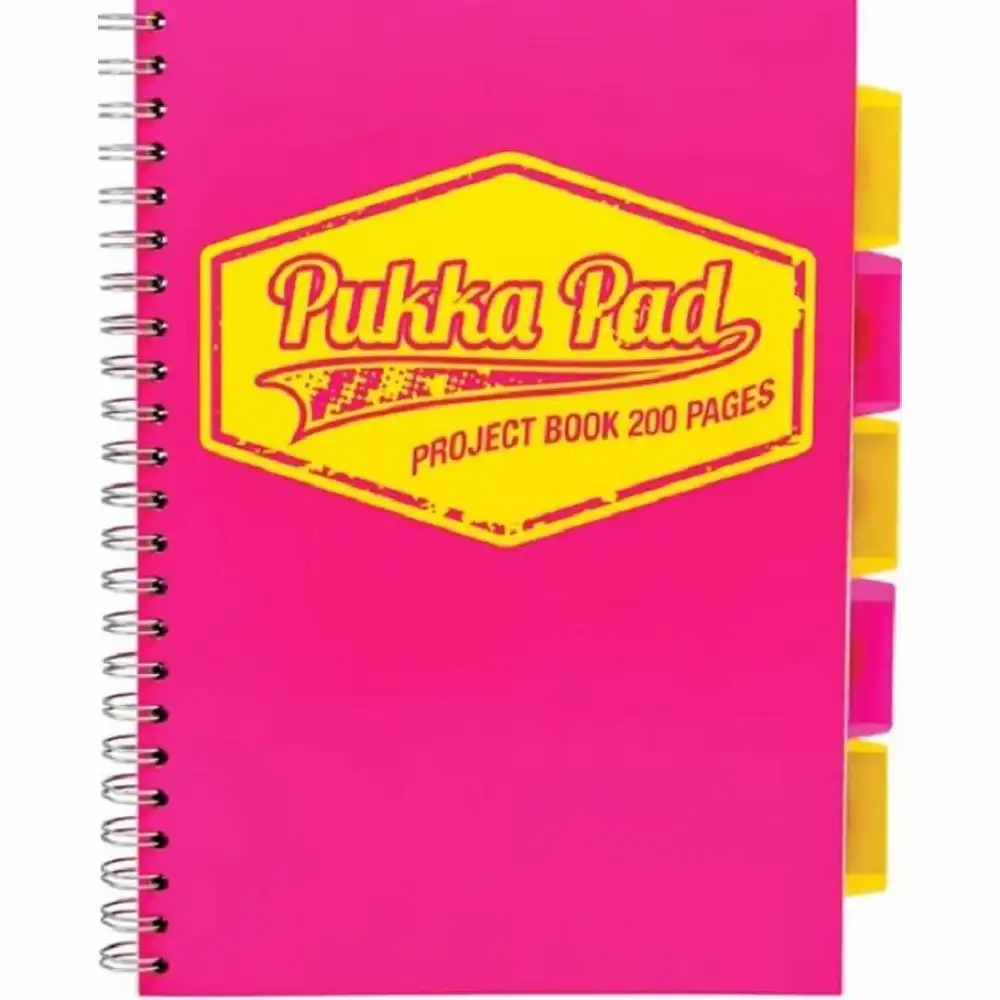 Caiet cu spirala Pukka Pad Project Book Neon, A4, 200 pagini, matematica, roz neon