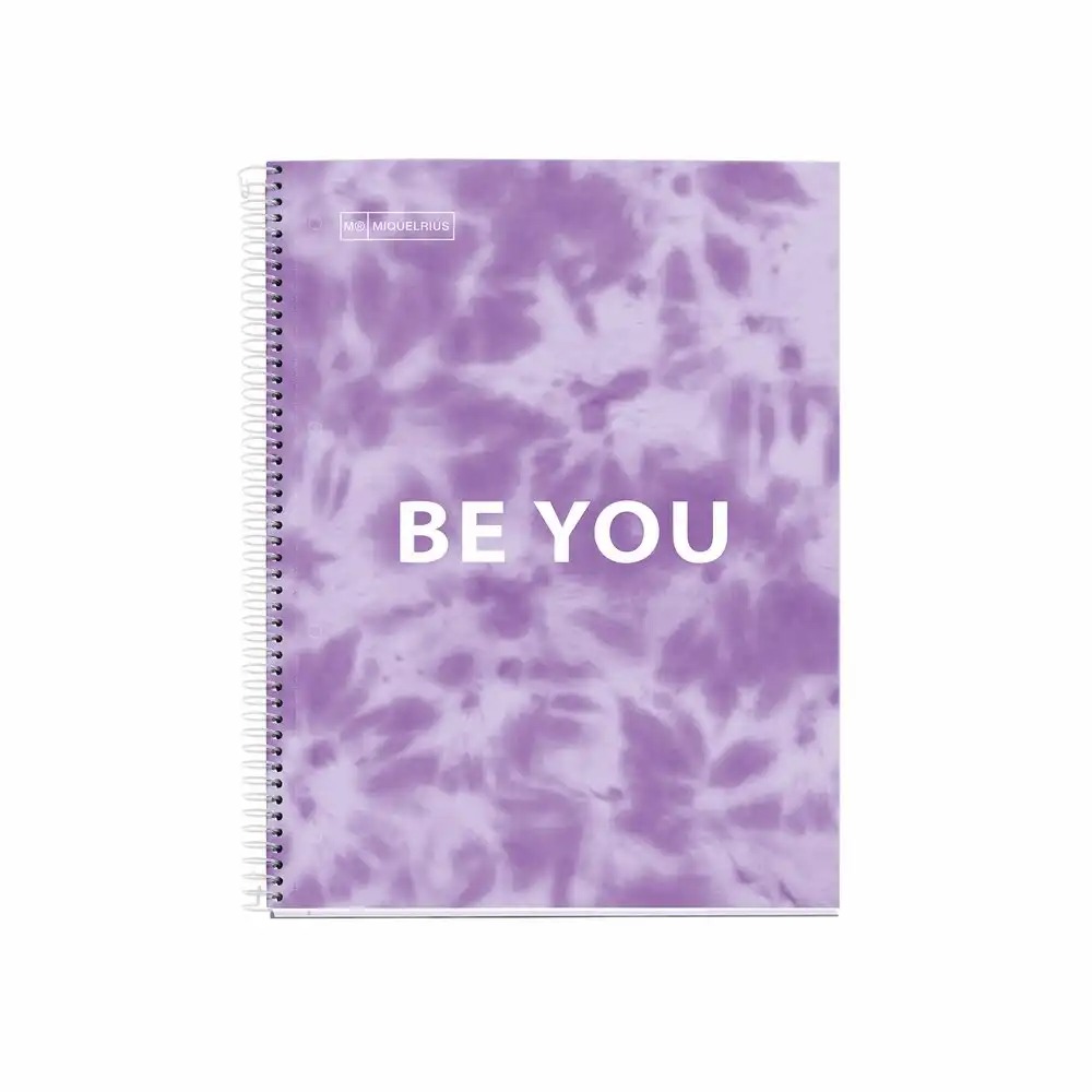 Caiet cu spira Miquelrius TIE DYE, A4, matematica, 120 file, coperta lavanda, tratament antiviral, antibacterian, FSC, igiena si organizare optimala