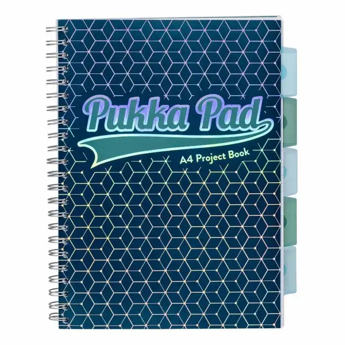 Caiet cu spira si separatoare A4 Pukka Pads PB Glee Dictando, 200 pagini, albastru inchis, ideal pentru organizarea notelor
