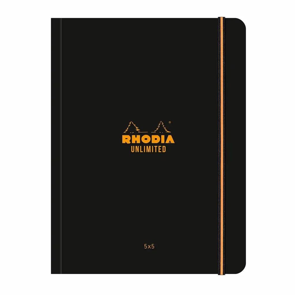 Caiet cu elastic A5+ Rhodia Unlimited, 60 file, matematica, negru, hartie de inalta calitate