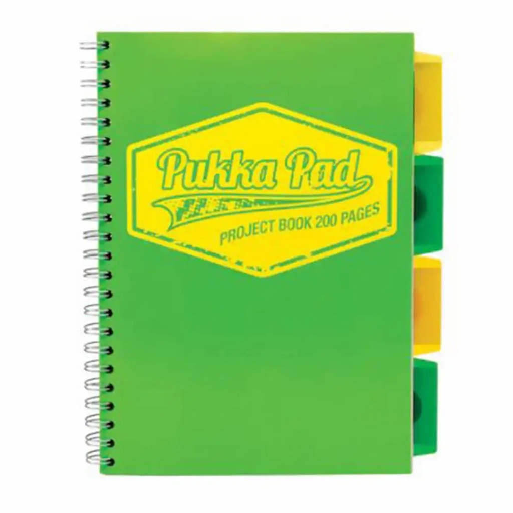 Caiet B5 PukkaPads PB Neon, 200 file, verde neon, spirala si separatoare, matematica