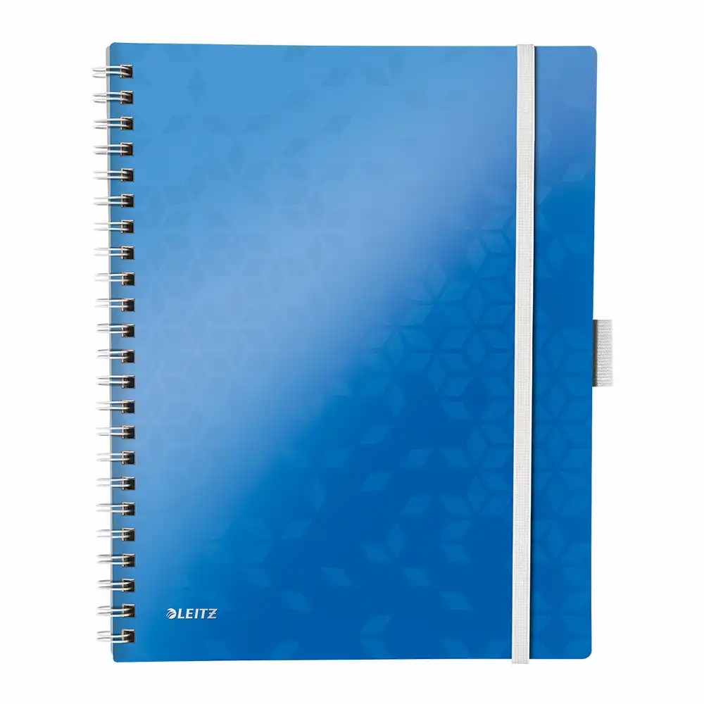 Caiet de birou Leitz WOW Be Mobile, A4, cu spira, albastru metalizat, 80 file, hartie 80 g/mp