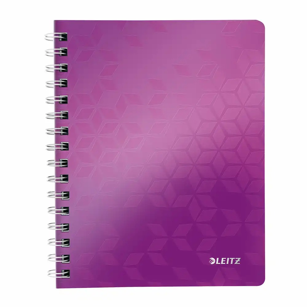 Caiet de birou Leitz WOW, A5, PP, Spirala, Mov Metalizat, Liniatura Dictando, 80 File