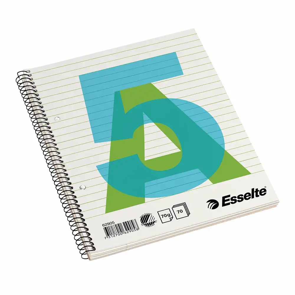 Caiet de birou Esselte A5, cu spira, liniatura dictando, 70 pagini, potrivit pentru notite zilnice