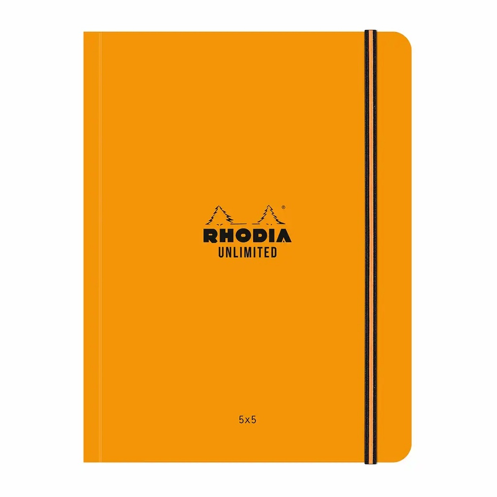 Caiet cu elastic A5+ Rhodia Unlimited, 60 file, matematica, portocaliu, hartie de inalta calitate