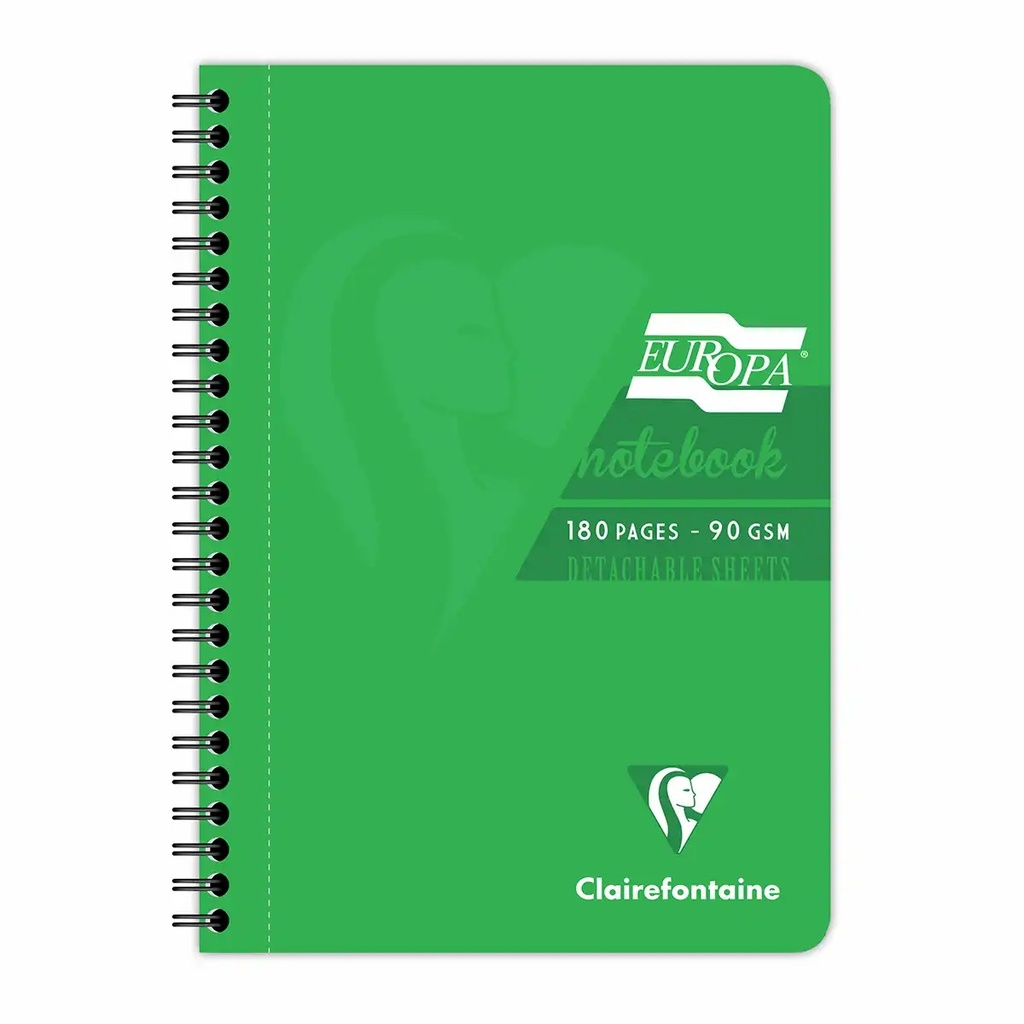 Caiet cu spira A5 Clairefontaine EuropaGlossy, 90 file, dictando, verde vibrant