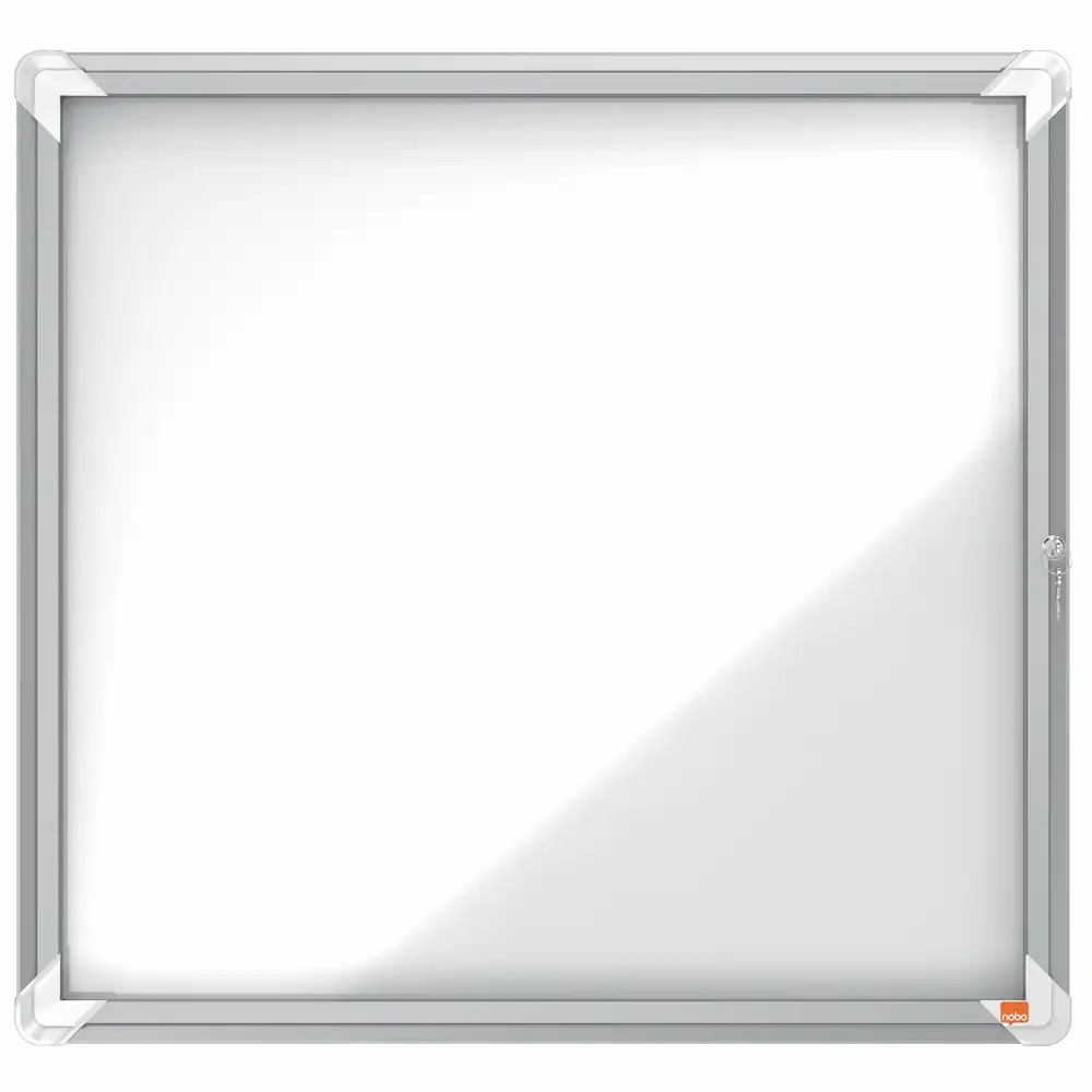 Avizier NOBO Premium Plus, Exterior, Otel Emailat, 6x A4, Magnetic, Alb, Sticla Securizata, Rezistent la Apa