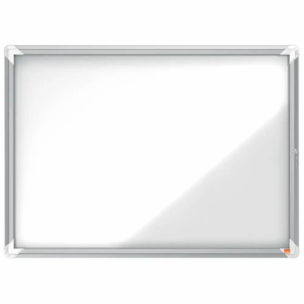 Avizier NOBO Premium Plus, Exterior, Otel Emailat, 8xA4, Magnetic, Alb, Sticla Securizata, Cheie, 924x668 mm