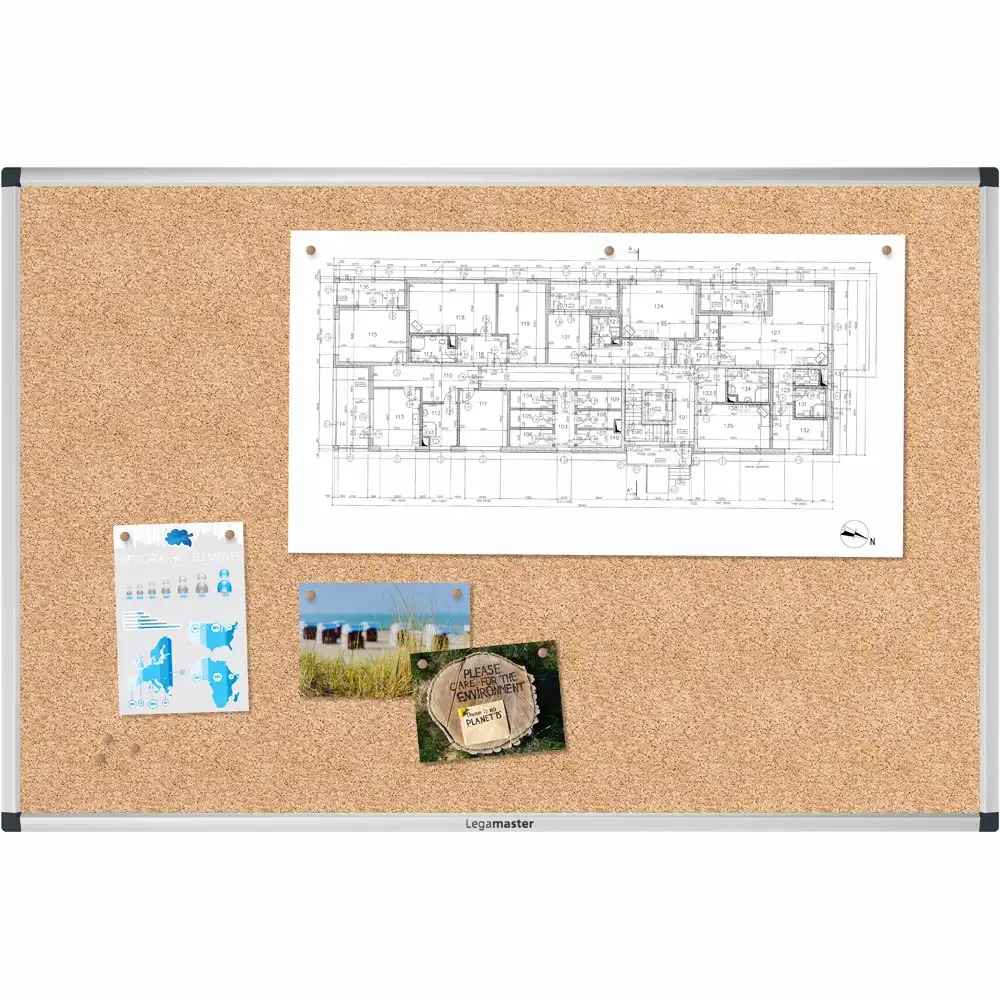 Panou pluta Legamaster, 60x90 cm, suprafata naturala pentru mesaje, rama durabila din aluminiu