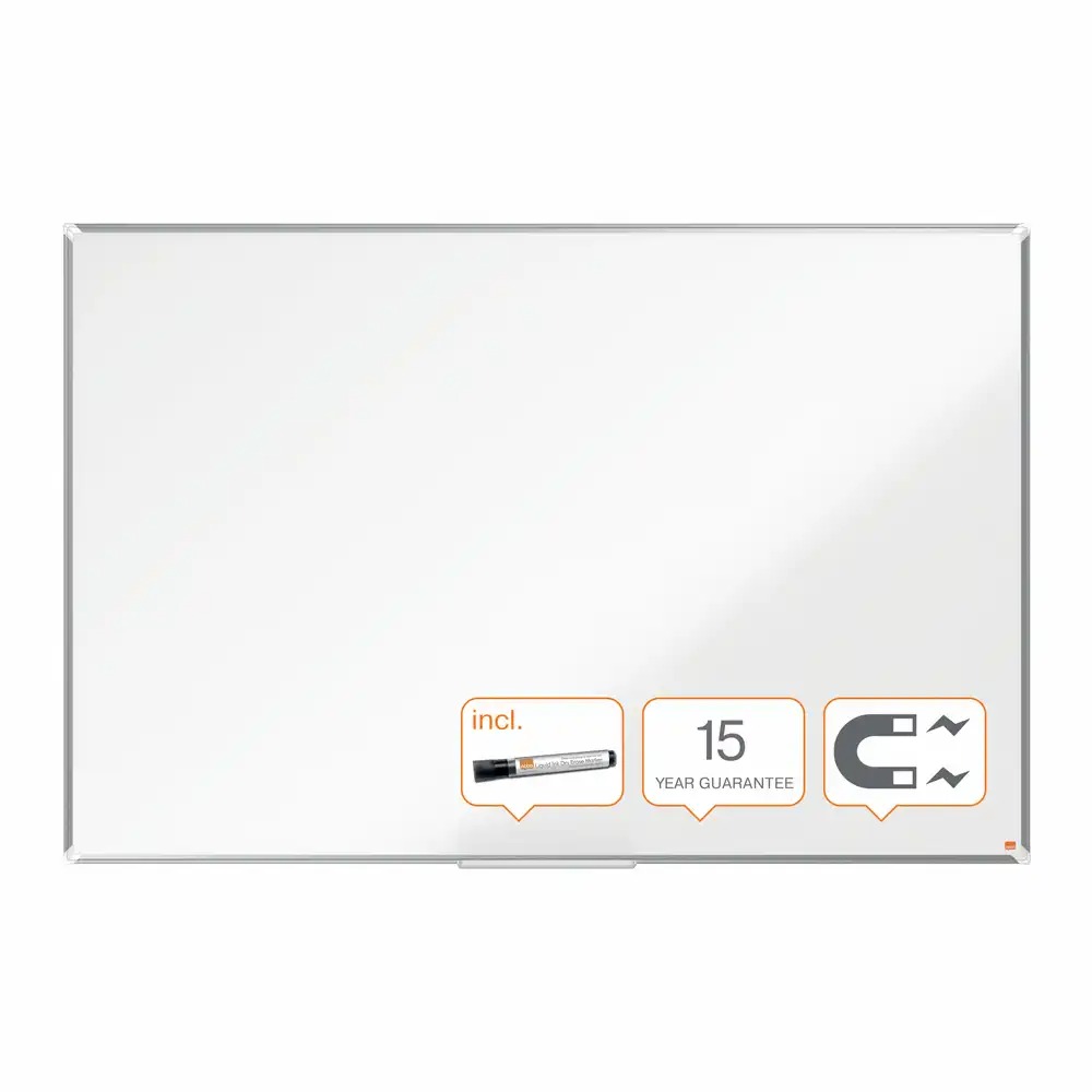 Tabla NOBO Premium Plus, otel lacuit, 150x120 cm, magnetica, include marker si tavita, alb