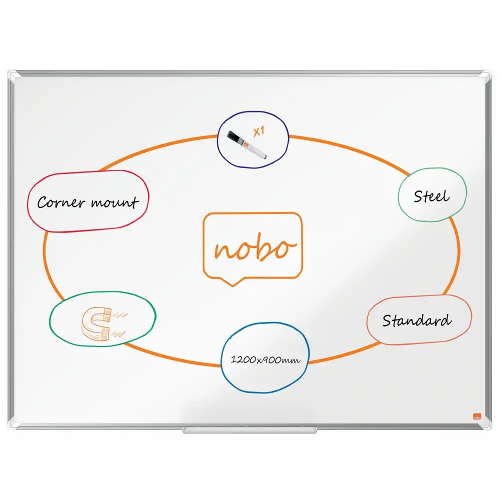 Tabla magnetica NOBO Premium Plus, 120x90 cm, marker si tavita incluse, alb, rezistenta si eleganta