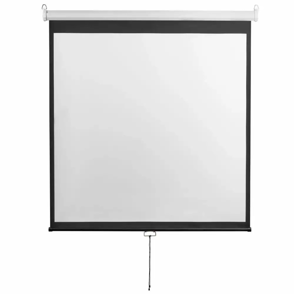 Ecran de proiectie Lumi 172x172 cm, Diagonala 96 inch, Bordura neagra, Instalare pe perete/tavan, Sistem de blocare automat, Carcasa din otel alb