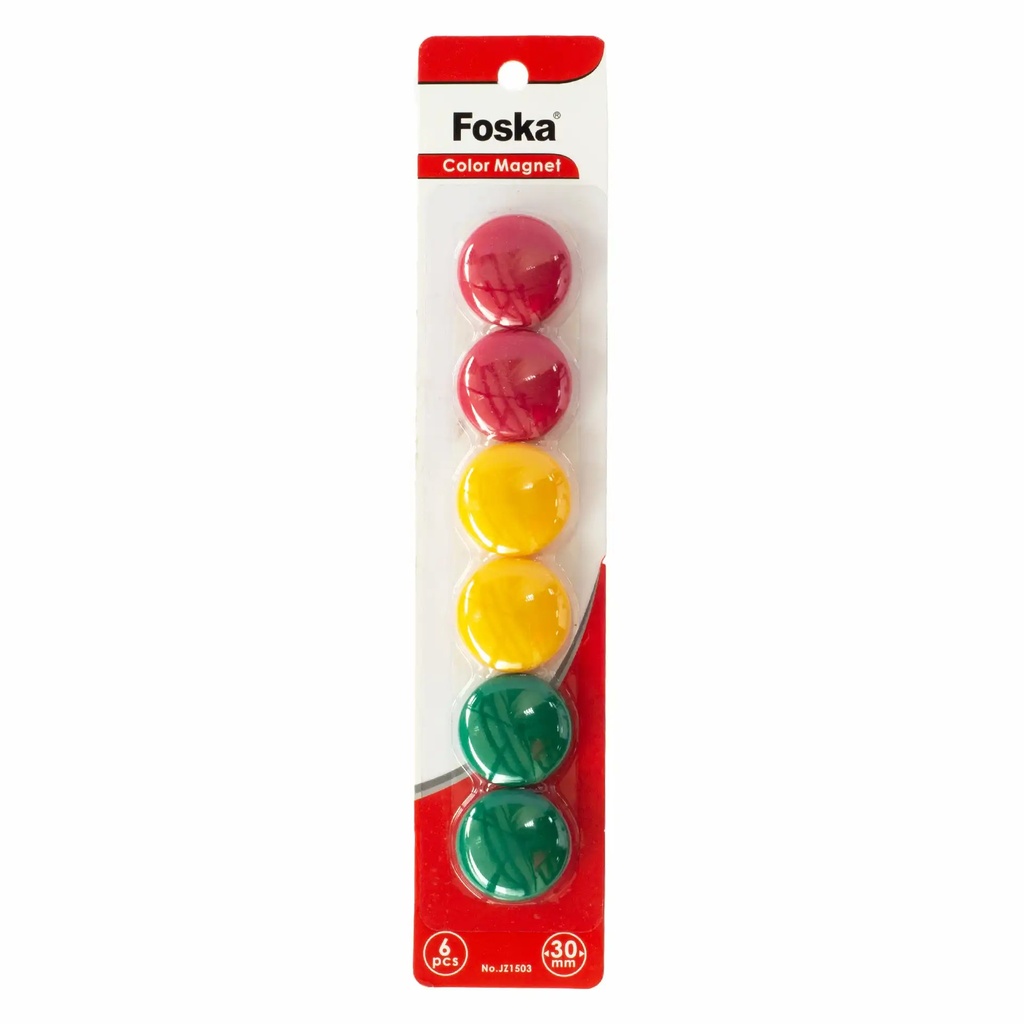 Set 6 magneti pentru tabla Office1 Foska, 30 mm, culori diverse, fixare documente si notite