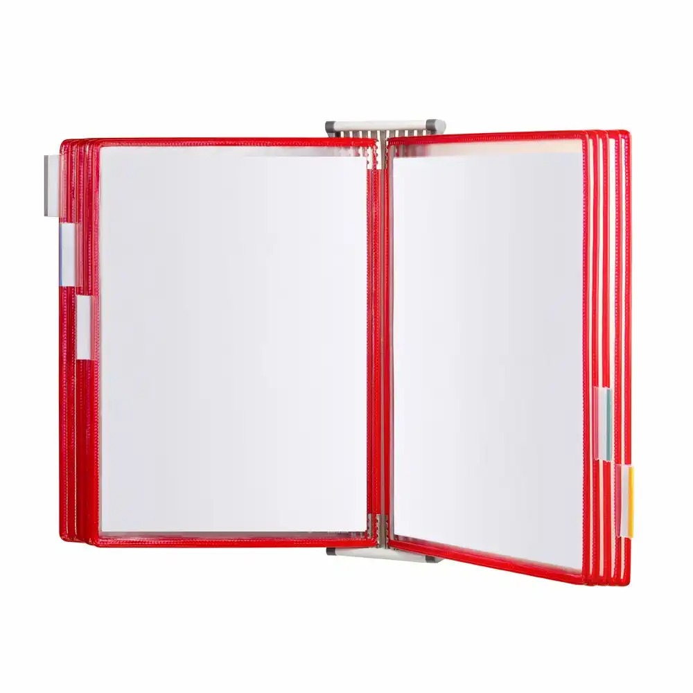 Kit complet Tarifold din otel pentru perete A4, 10 display-uri, rosu - Organizare eficienta si rapida a informatiilor