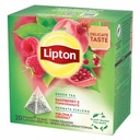 Ceai verde Lipton cu arome de zmeura si rodie, 20 plicuri/cutie, experienta gustativa revigoranta
