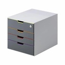 Organizator documente Durable Varicolor cu 4 sertare, Culori Vibrante, Etichetare Transparenta, Cheie de Securitate