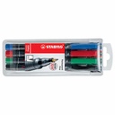 Set 4 markere permanente Stabilo Universal OHP 842, 0.7 mm, corp plastic, culori negru, rosu, albastru, verde