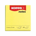 Notite adezive Kores, 75 x 75 mm, galben neon, 100 file, fixare puternica, repozitionare usoara