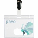 Ecusoane cu clips PVC, 60 x 90 mm, 25 bucati/cutie, transparente, fixare sigura, ideal pentru evenimente