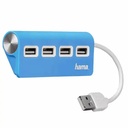 Hub USB HAMA 12179, USB 2.0, Albastru, Conectare Multipla, Cablu Integrat, Compatibil cu Windows si Mac OS