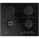 Plita incorporabila WHIRLPOOL GOWL 628/NB EE, Gaz, 4 arzatoare, Wok, Negru, Control flacara Multistep, 7800W, Siguranta gaz, Sticla