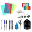 Set 30 piese accesorii birou instrumente de scris, Suport Birou Glossy Rotativ ABS, Clipsuri, Agrafe, Markere, Pixuri Gel InkJoy, Banda Corectoare...