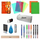 Set 27 piese accesorii birou si instrumente de scris, Rotring, Rollere Free-Ink, Stilou Vector, Banda Corectoare, Markere Sharpie, Rigla Lemn, Mape...
