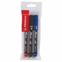 Set 3 markere permanente Stabilo Mark-4-all, varf tesit, 1-4 mm, albastru/negru/rosu, marcari precise si durabile