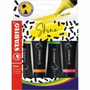 Textmarker Stabilo Shine, Set 4 Culori, Galben/Verde/Roz/Portocaliu, Punte Larga, Etui Carton