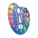 Set Acuarele Morocolor Primo, 12 culori, diametru 44 mm, culori intense si stralucitoare, tehnica strat cu strat, paleta si tub alb