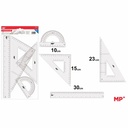 Set geometrie Main Paper, 4 piese transparente: raportor, 2 echere, rigla 30 cm, blister