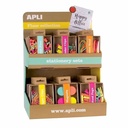 Set accesorii birou Display office FUN Apli, 36 cutii/display, agrafe, elastice, clipsuri, magneti, organizare eficienta
