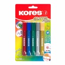 Lipici Kores cu Sclipici, 10g, 5 Culori/Blister, Varf Precis, Capac Ventilat
