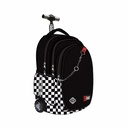 Ghiozdan Troller Majewski St Right TB01, Alb/Negru, 4 Compartimente, Roti din Silicon, Material Impermeabil